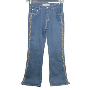 Vtg Cos Women 4 Gold/Brown Embellished Rhinestones Y2K Boot/Flare Mid Rise Jeans